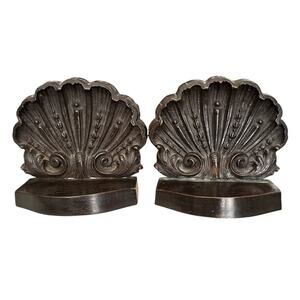 Vintage Bronze Look Ornate Victorian Swirl Shell Bookend Set